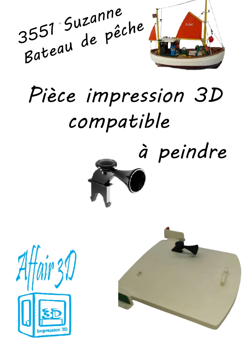 3551 Custom compatible Playmobil 3D - 1 corne de brune bateau de pêche Suzanne