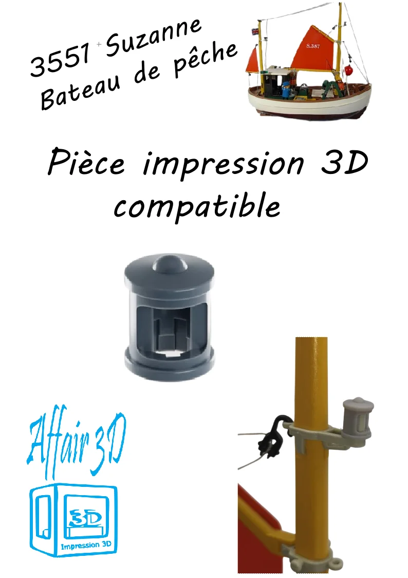 3551 Custom compatible Playmobil 3D - 1 sifflet  lanterne bateau pêche Suzanne