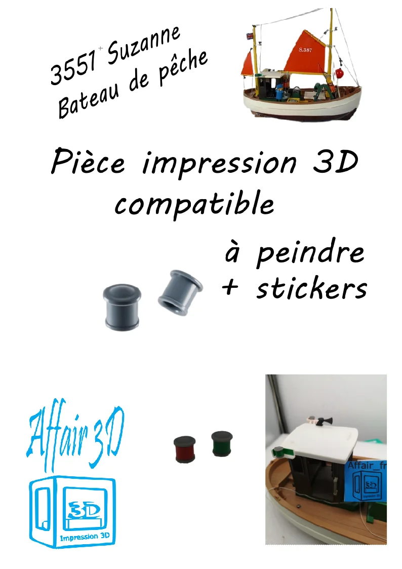 3551 Custom compatible Playmobil 3D - 2 feux de position bateau de pêche Suzanne