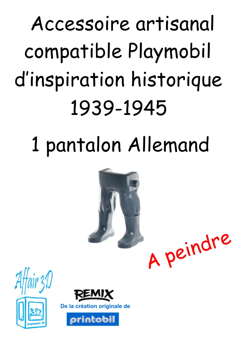 Accessoires custom Playmobil (thème historique 1939-1945) - 1 pantalon Allemand