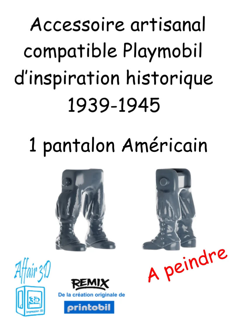 Accessoires custom WW2 Playmobil (thème historique 39-45) - 1 pantalon Américain