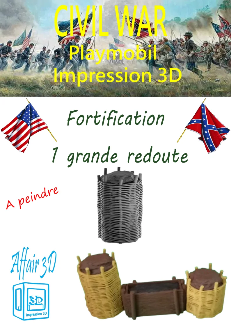 Custom Playmobil ACW 3D - 1 grande redoute - fortification - rempart