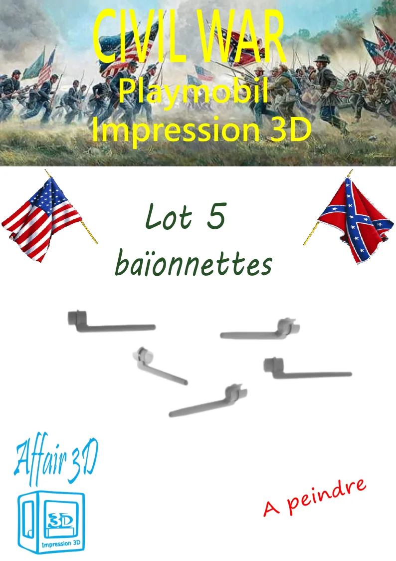 Custom Playmobil ACW en impression 3D - Lot de 5 baïonnettes