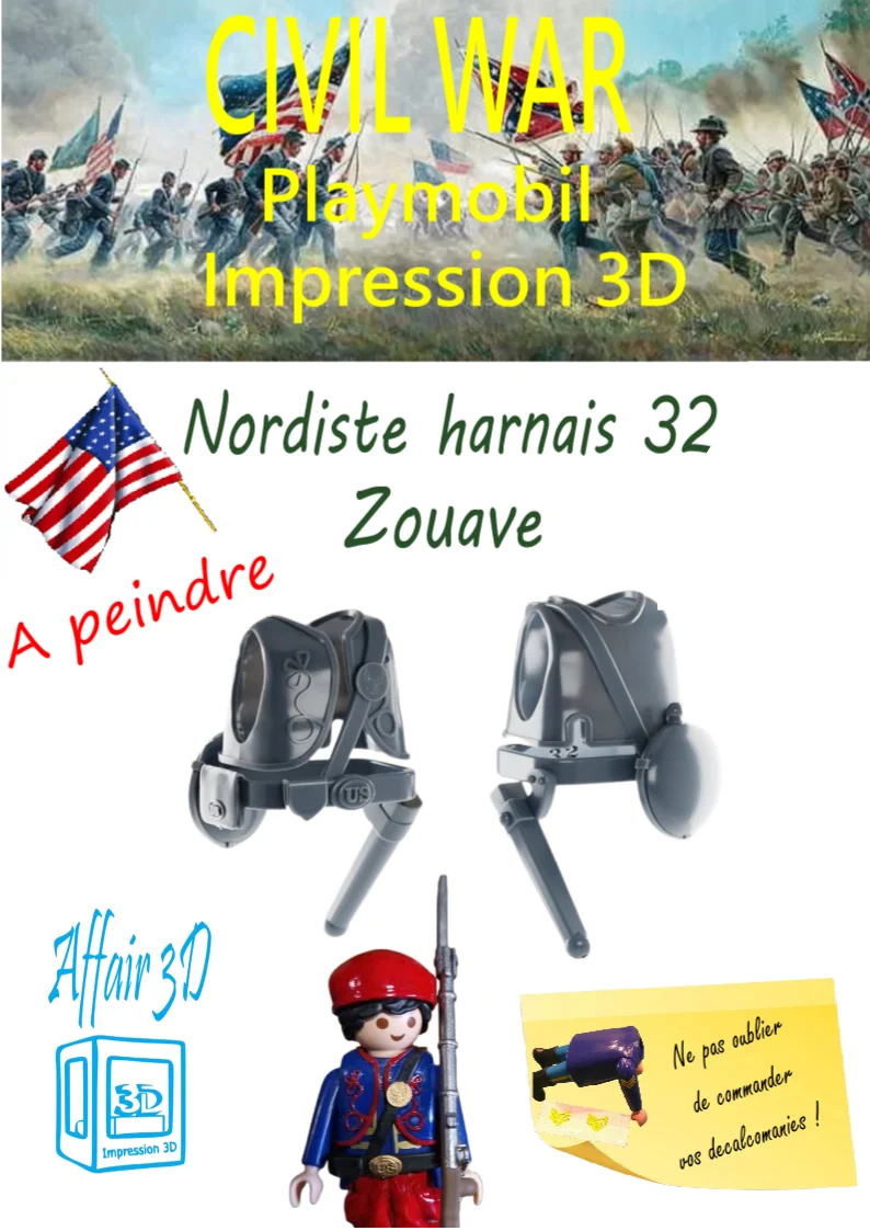 Custom Playmobil ACW en impression 3D - Nordiste soldat Zouave - harnais 32
