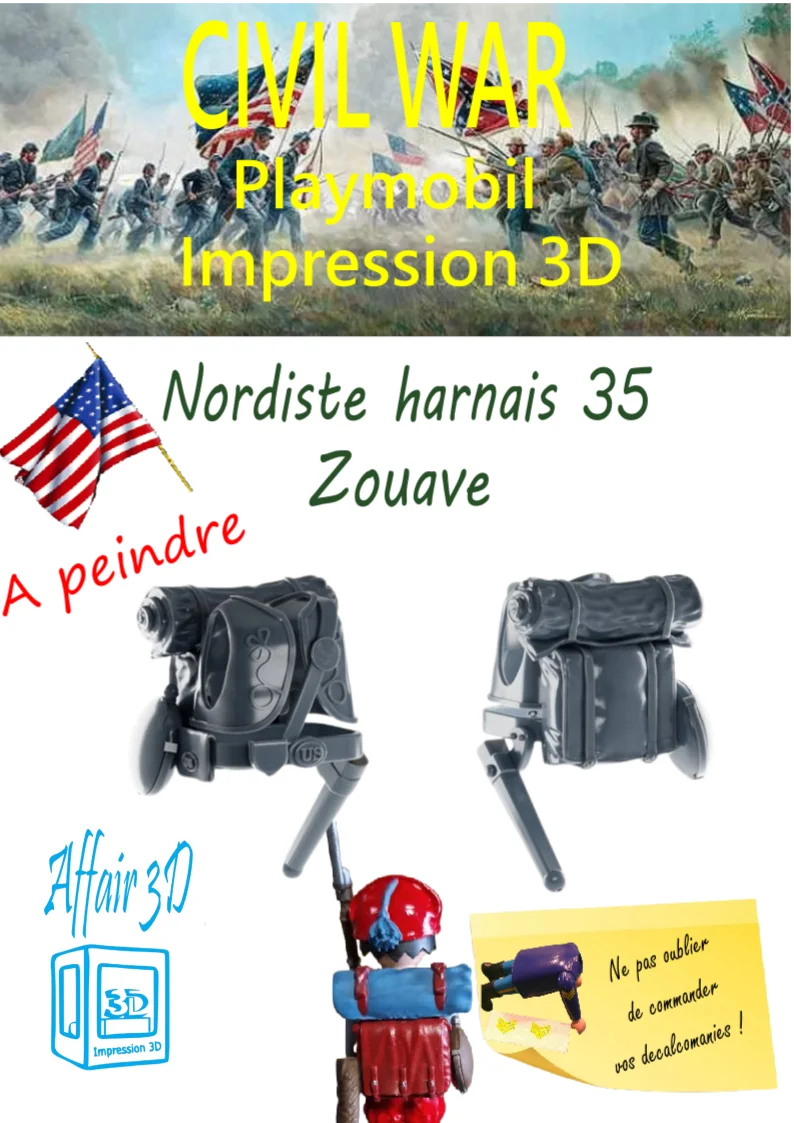 Custom Playmobil ACW en impression 3D - Nordiste soldat Zouave - harnais 35