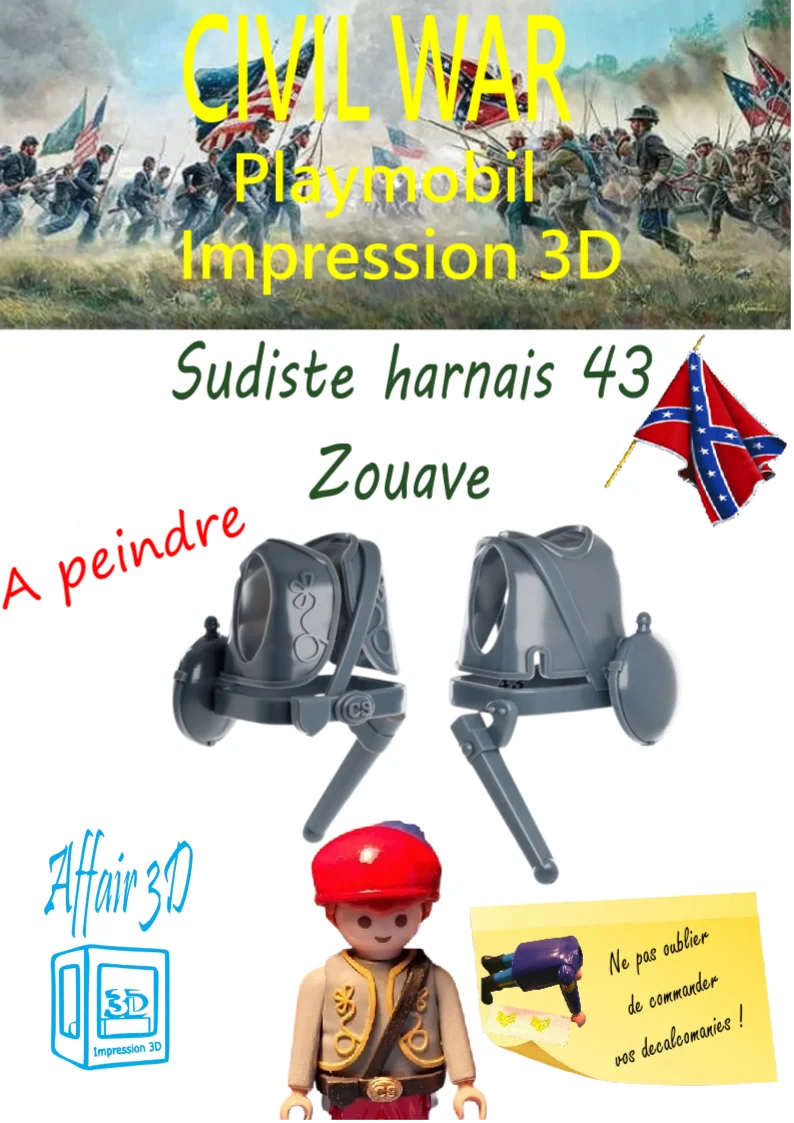 Custom Playmobil ACW en impression 3D - Sudiste soldat Zouave - harnais 43