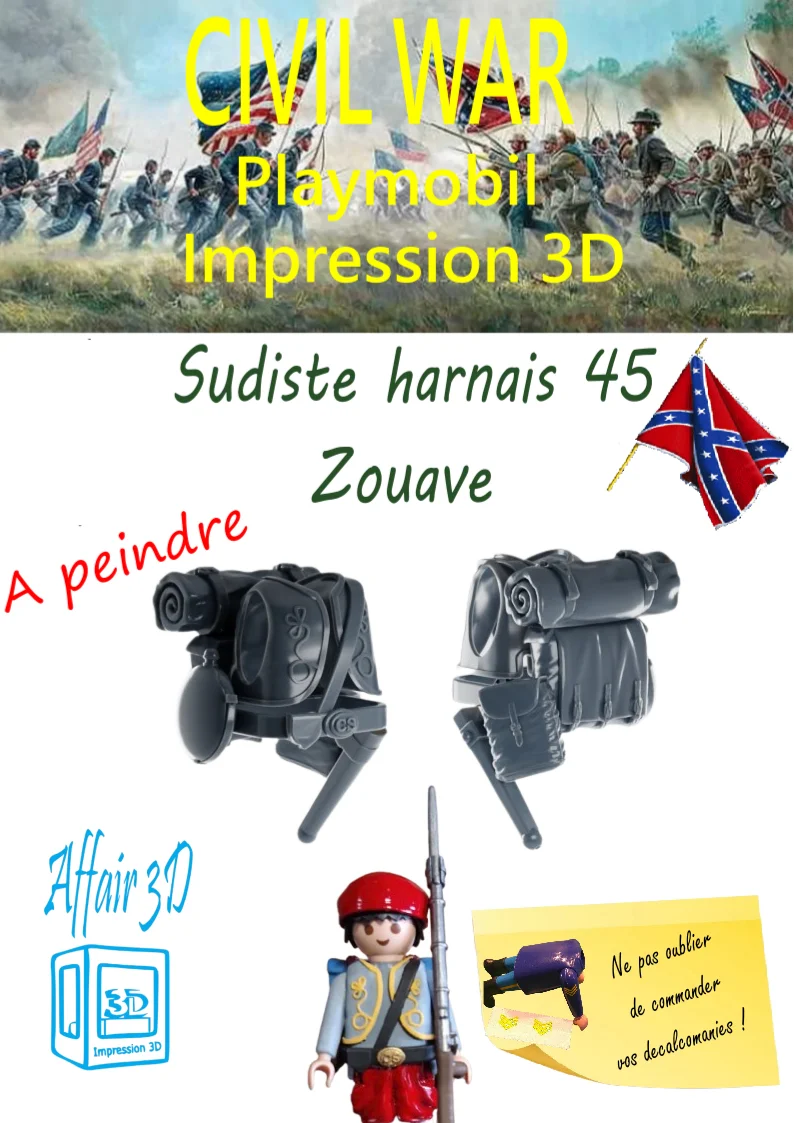 Custom Playmobil ACW en impression 3D - Sudiste soldat Zouave - harnais 45