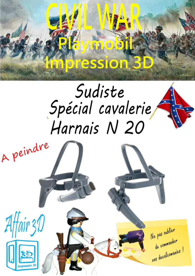 Custom Playmobil ACW en impression 3D - Sudiste spécial cavalerie - harnais 20