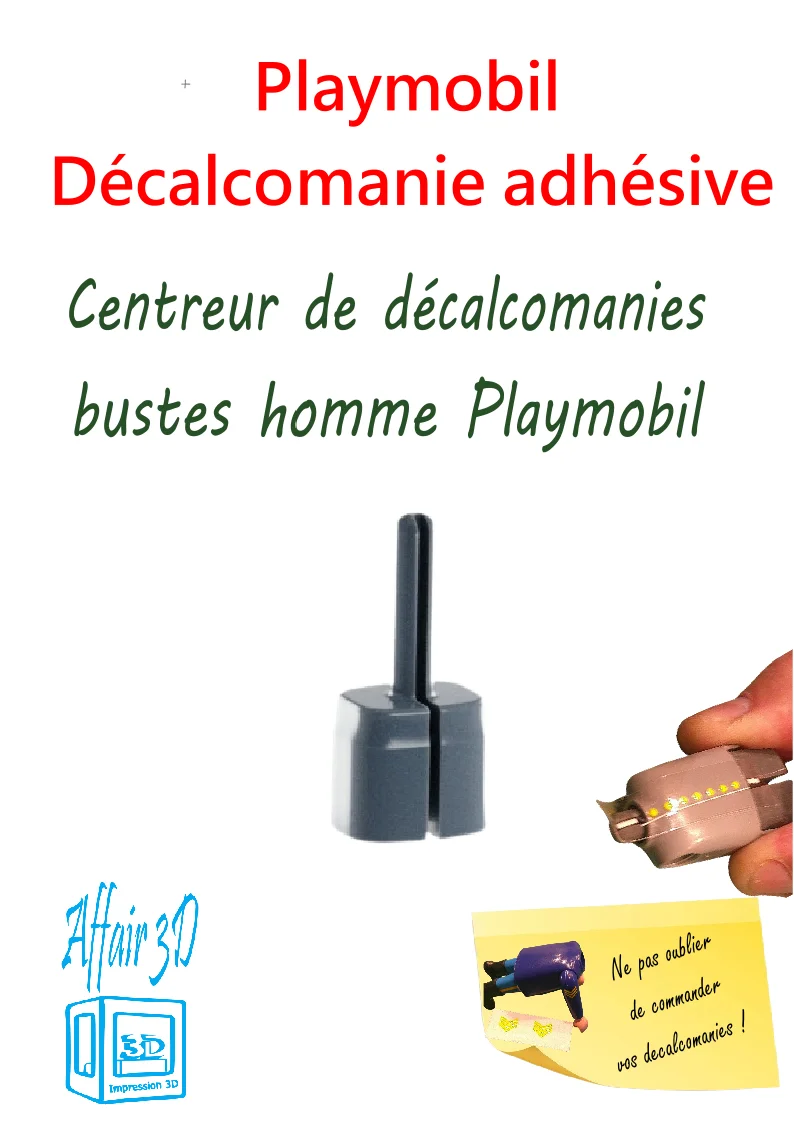 Custom Playmobil Décalcomanie adhésive - 1 centreur buste homme pour Playmobil