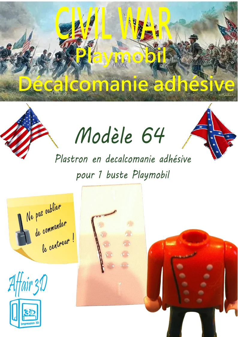 Custom Playmobil Décalcomanie adhésive - ACW - 1900 - plastron bouton gris N64