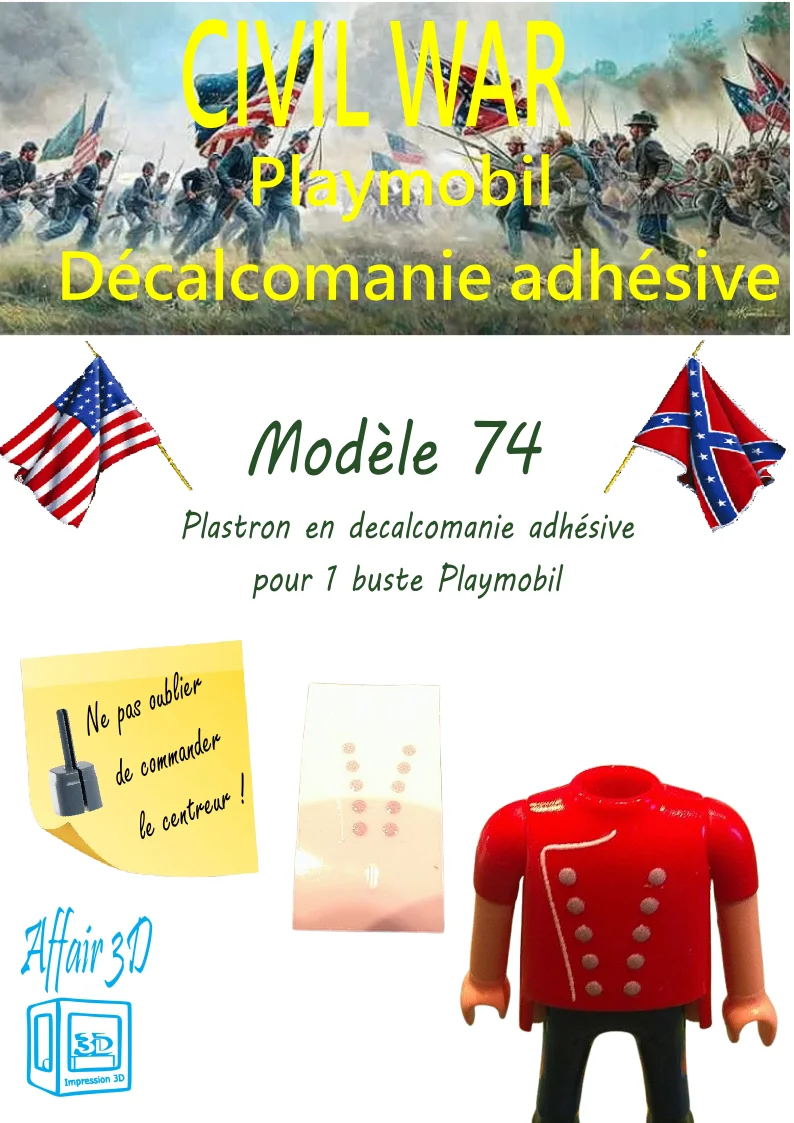 Custom Playmobil Décalcomanie adhésive - ACW - 1900 - plastron bouton gris N74