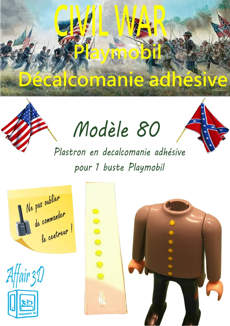 Custom Playmobil Décalcomanie adhésive - ACW - 1900 - plastron bouton jaune N80