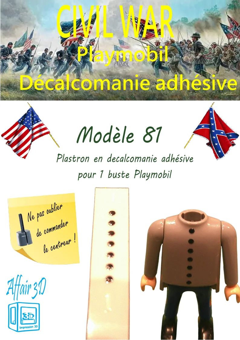 Custom Playmobil Décalcomanie adhésive - ACW - 1900 - plastron bouton noir N81