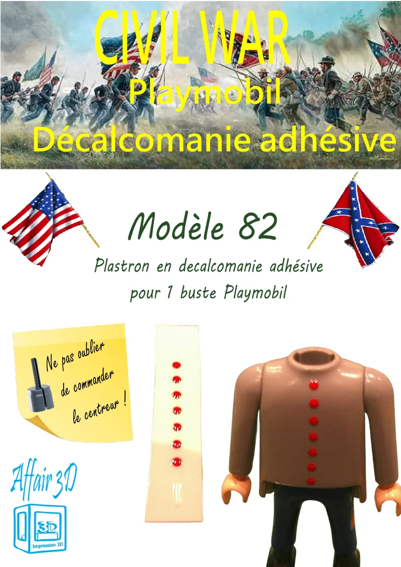 Custom Playmobil Décalcomanie adhésive - ACW - 1900 - plastron bouton rouge N82