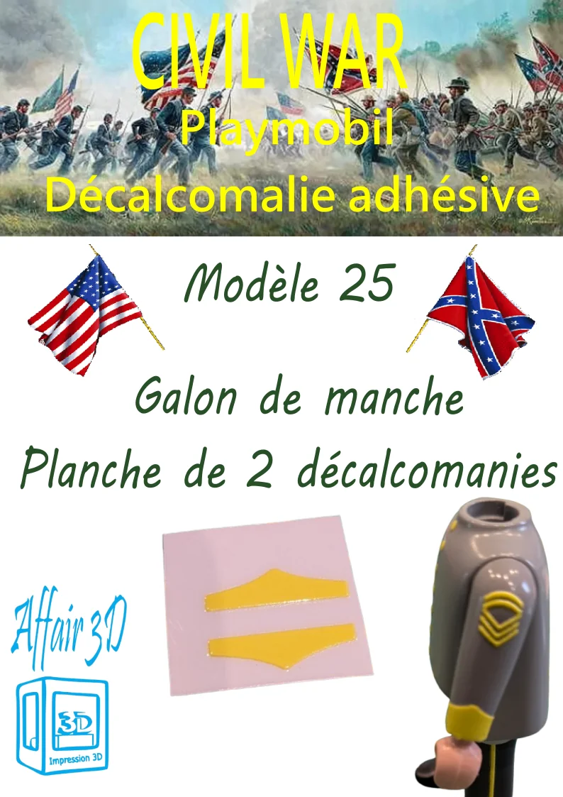 Custom Playmobil Décalcomanie adhésive - ACW - Galons de manche jaune 025