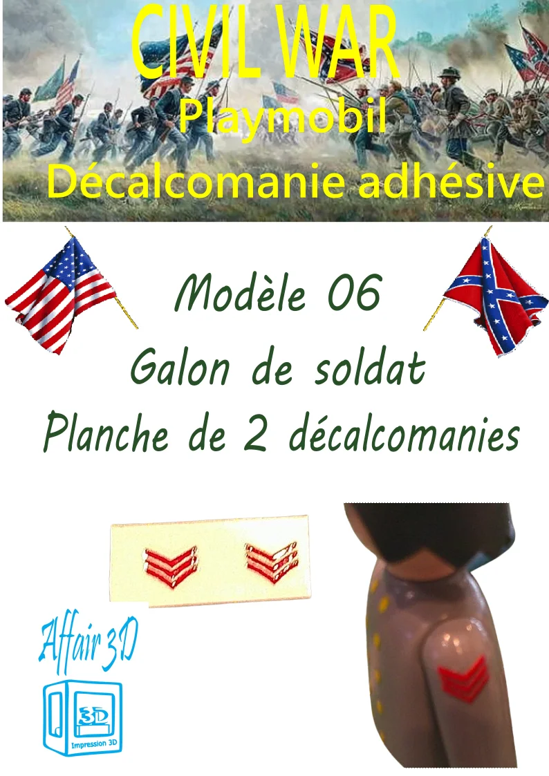 Custom Playmobil Décalcomanie adhésive - ACW - Galons rouge 006