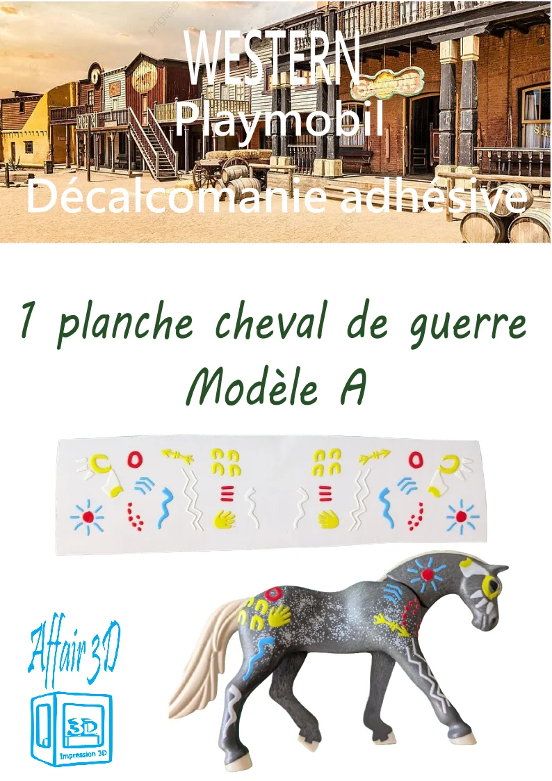 Custom Playmobil Décalcomanie adhésive - Indien- Western - cheval de guerre - A