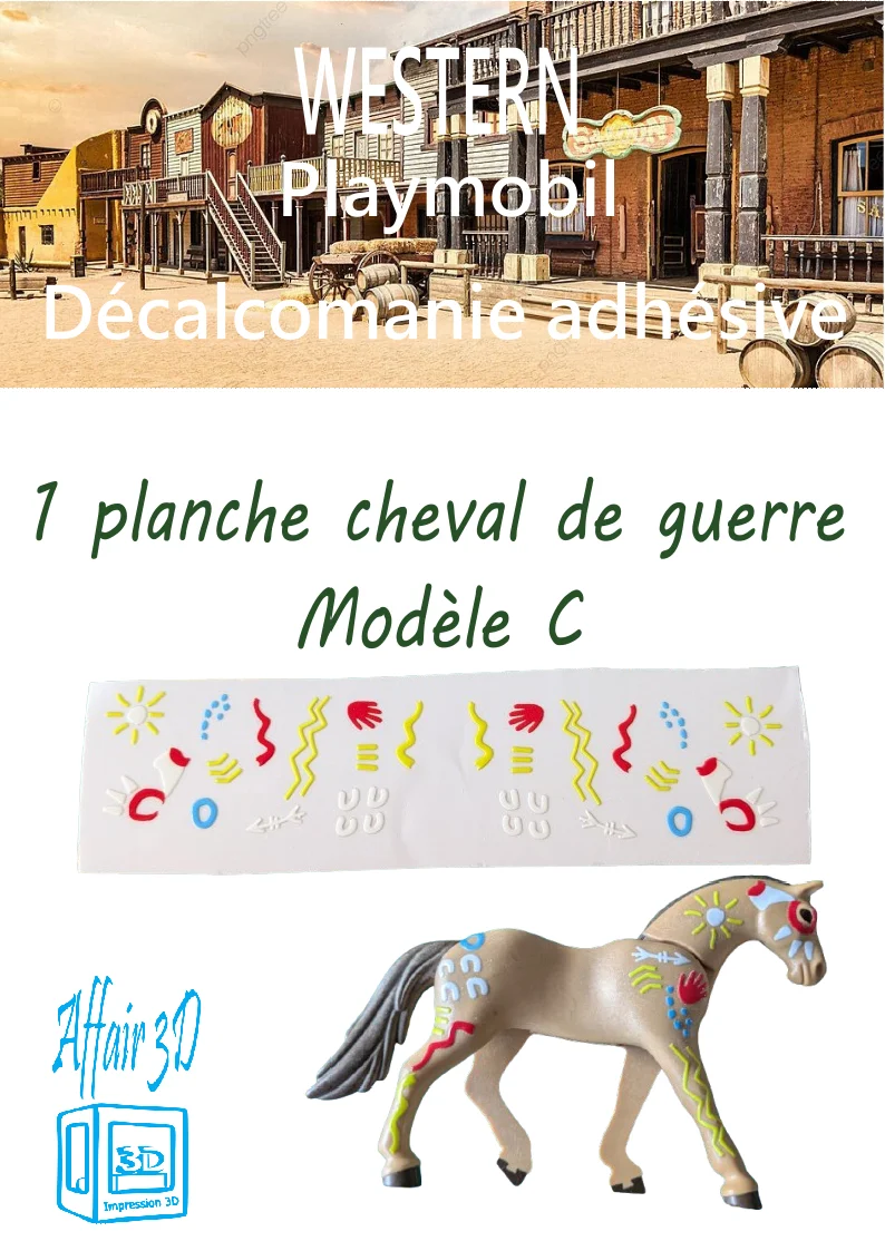 Custom Playmobil Décalcomanie adhésive - Indien- Western - cheval de guerre - C