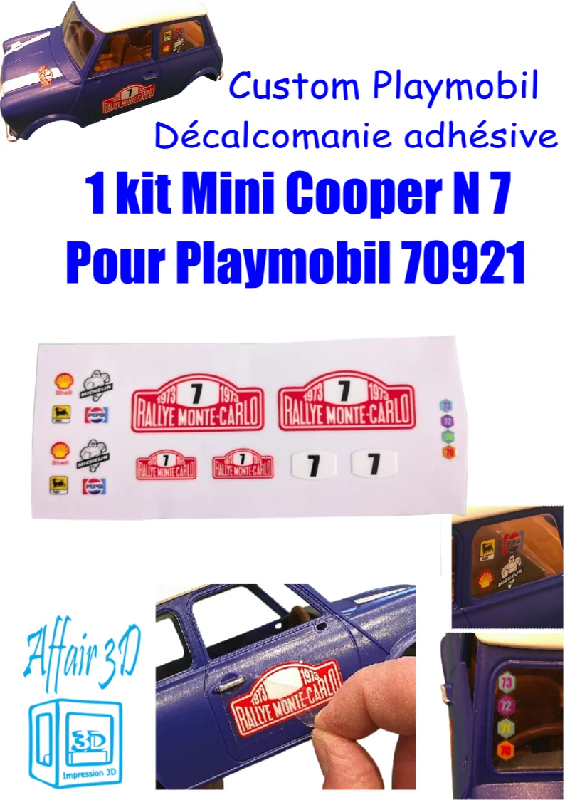 Custom Playmobil Décalcomanie adhésive - kit Mini Cooper 7 - 70921