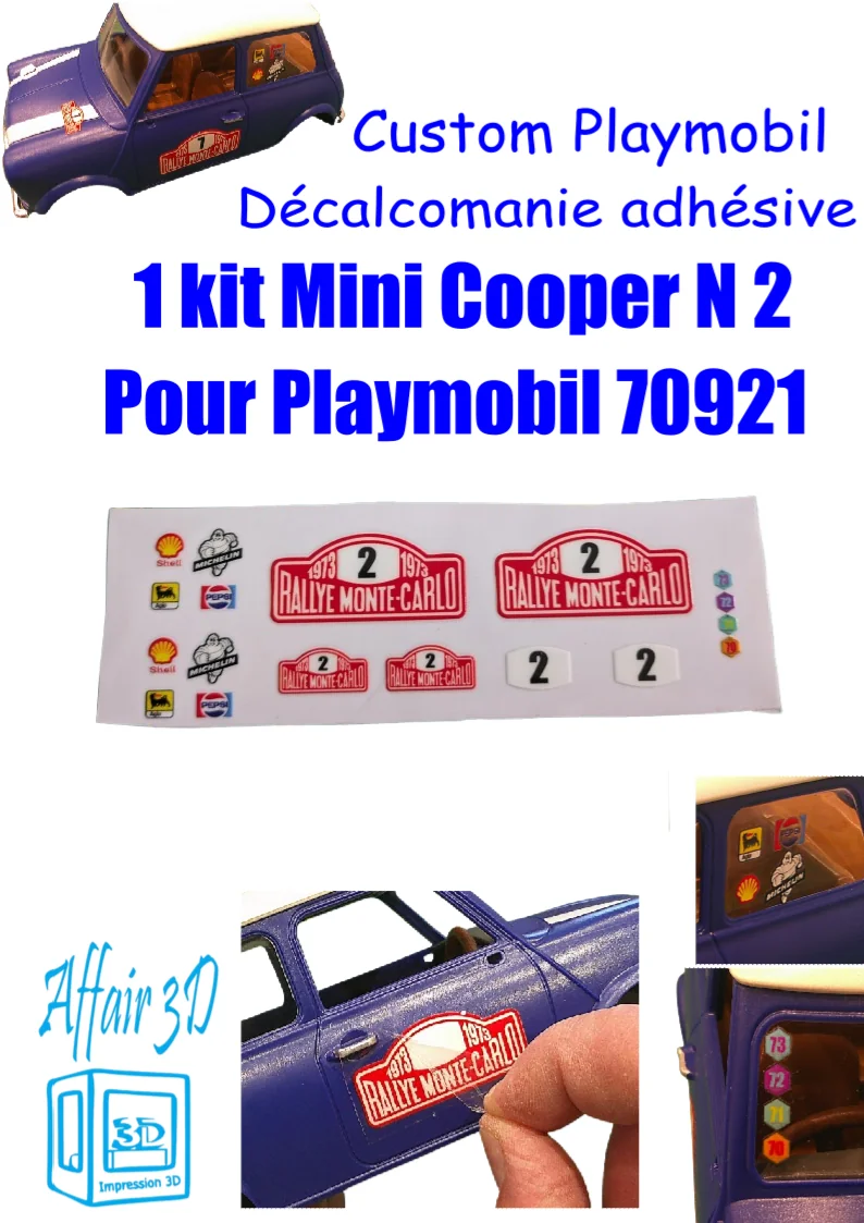 Custom Playmobil Décalcomanie adhésive - kit Mini Cooper N 2 - 70921