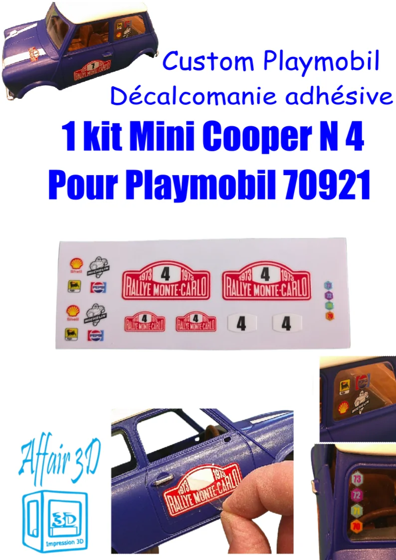 Custom Playmobil Décalcomanie adhésive - kit Mini Cooper N 4 - 70921