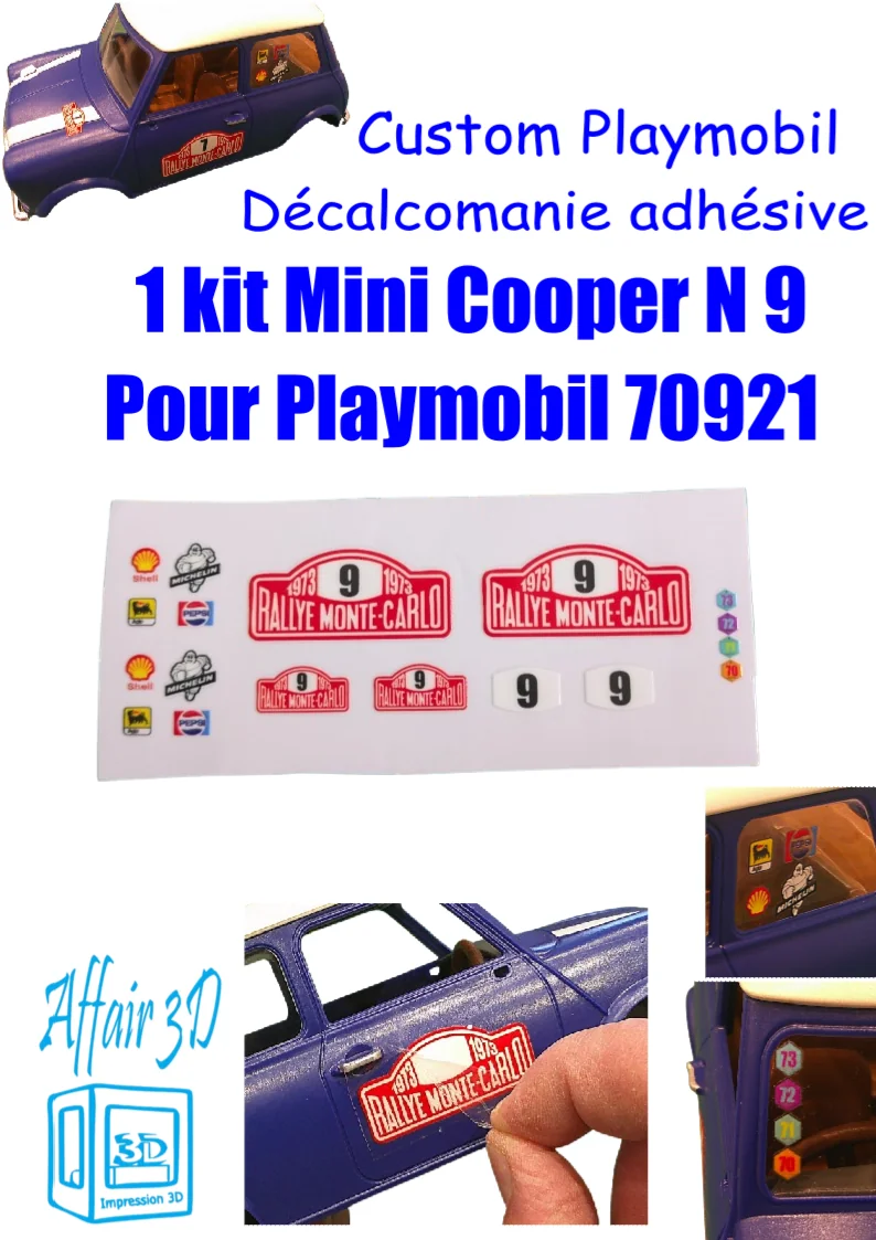 Custom Playmobil Décalcomanie adhésive - kit Mini Cooper N 9 - 70921