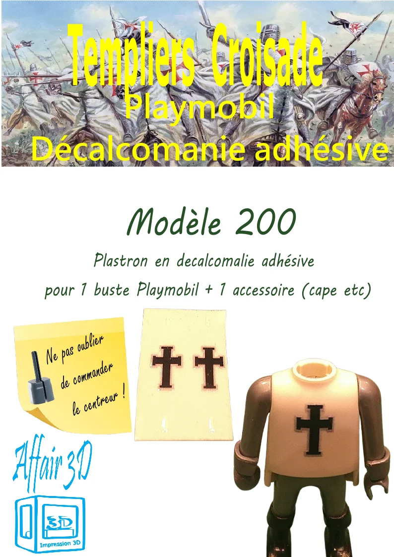 Custom Playmobil Décalcomanie adhésive - Plastron Templiers N 200