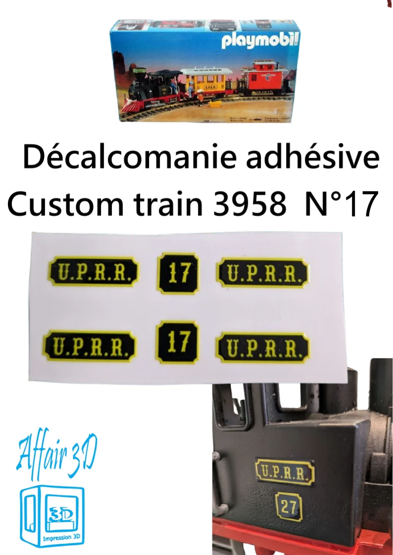 Custom Playmobil Décalcomanie adhésive - train 3958 - UPRR N 17