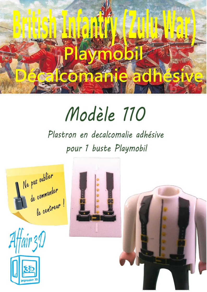 Custom Playmobil Décalcomanie adhésive - War British Zulu - plastron N 110