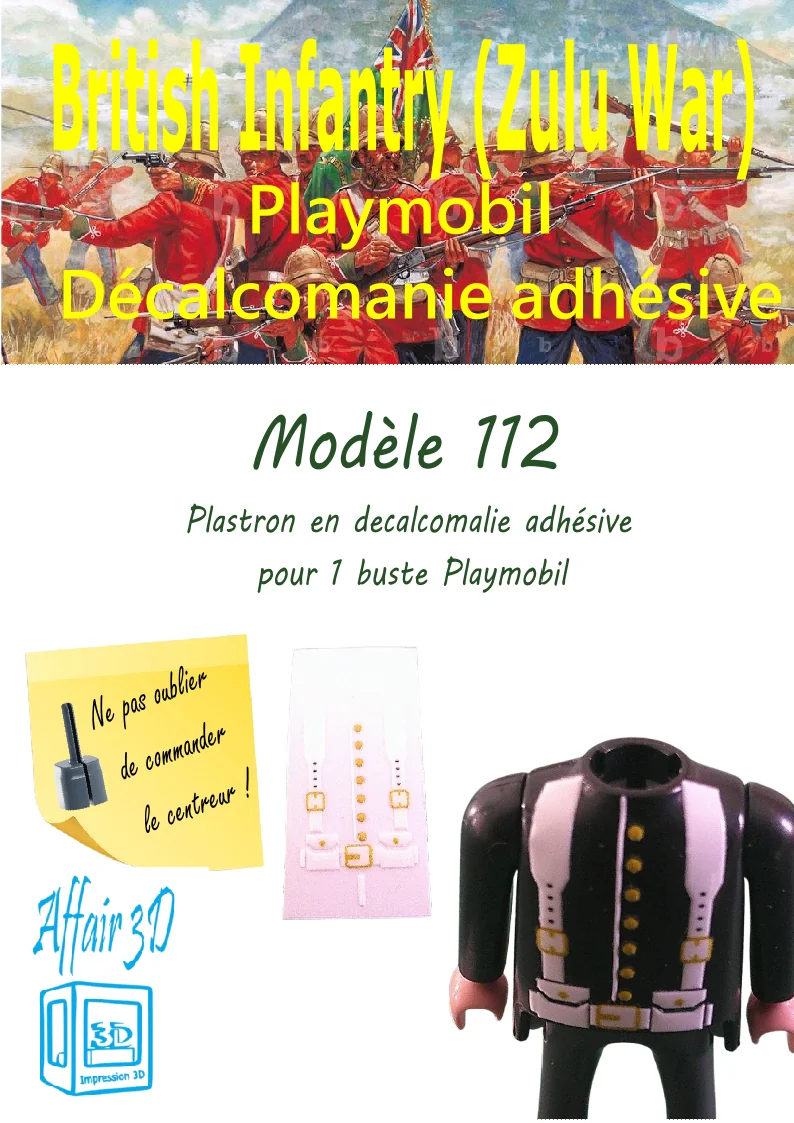 Custom Playmobil Décalcomanie adhésive - War British Zulu - plastron N 112
