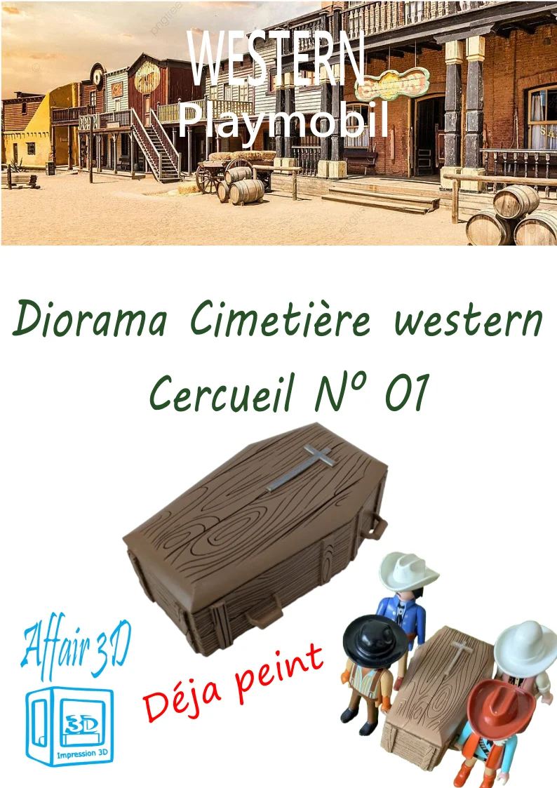 Custom western compatible Playmobil en 3D - 1 cercueil diorama N 01 déjà peint
