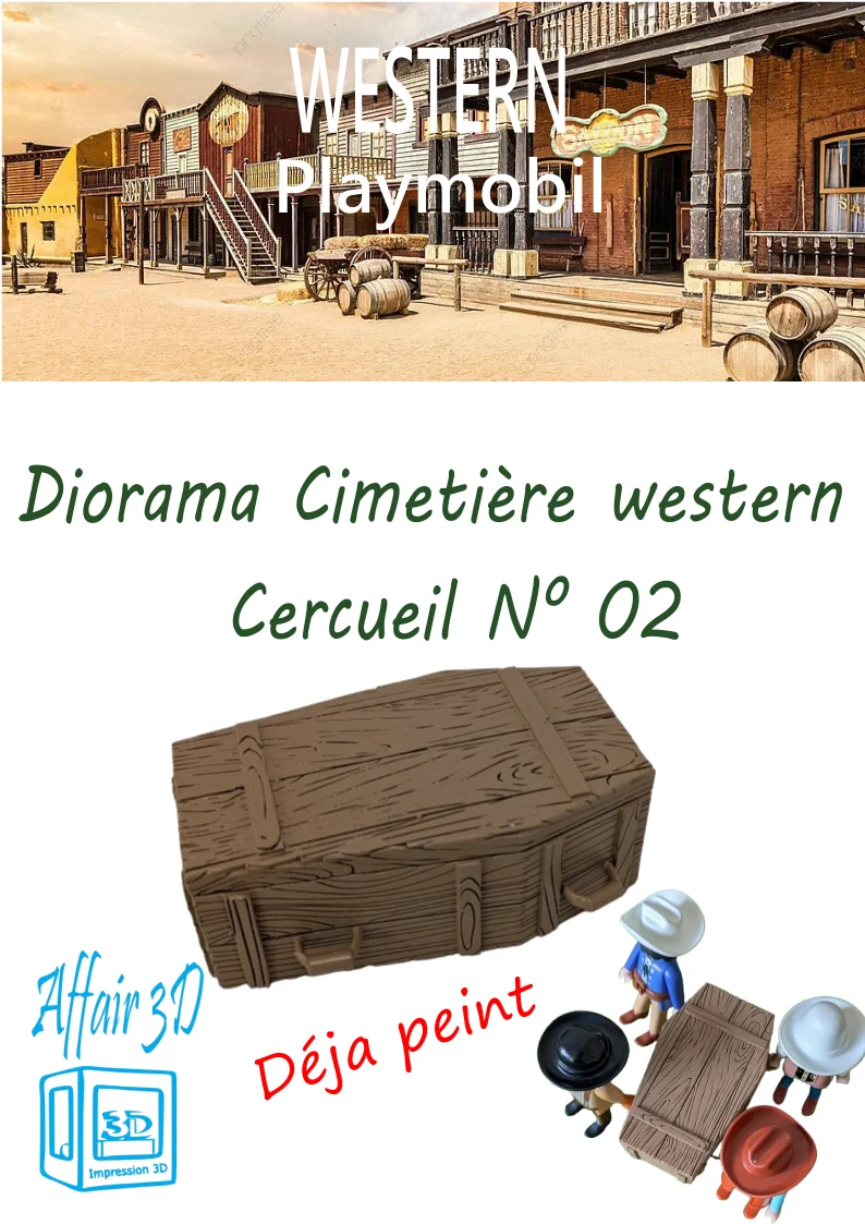 Custom western compatible Playmobil en 3D - 1 cercueil diorama N 02 déjà peint