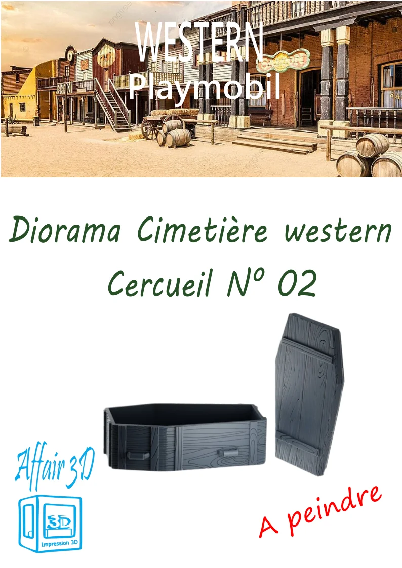 Custom western compatible Playmobil en 3D - 1 cercueil diorama N 02