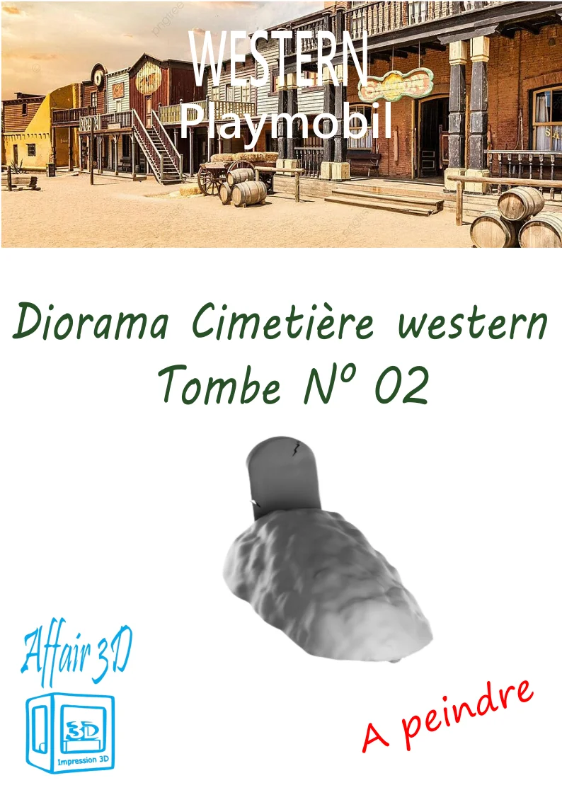 Custom western compatible Playmobil en 3D - 1 tombe diorama N 02