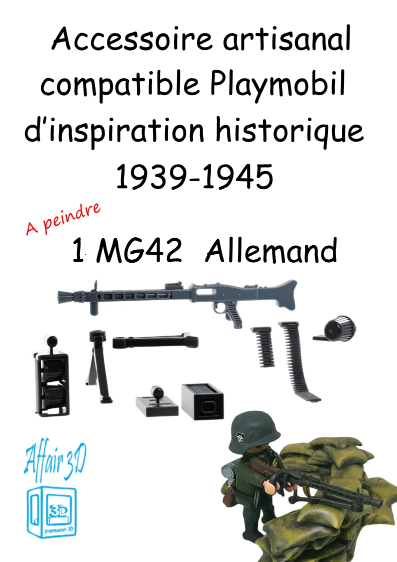 custom WW2 Playmobil (thème historique 1939-1945) - 1 MG 42 Allemand à peindre