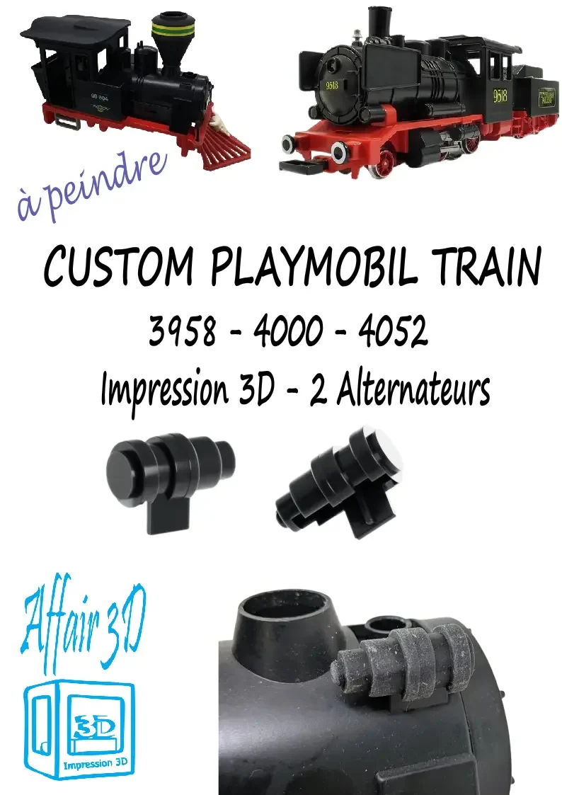 Custom compatible Playmobil train 3D 3958 / 4000 / 4052 - 2 Alternateurs