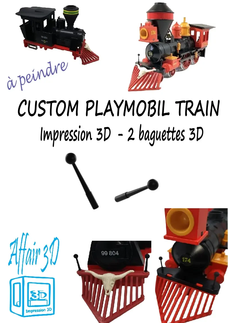 Custom compatible Playmobil train en 3D 4054 / 4034 - 2 baguettes à peindre