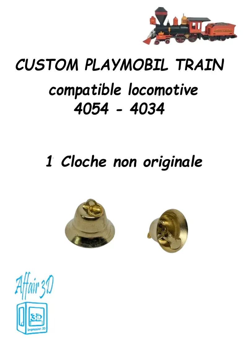 Custom western Playmobil train en 3D - 1 cloche non originale - 4054 locomotive