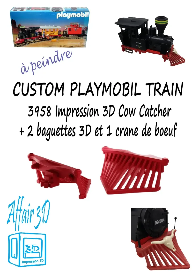 Custom compatible Playmobil train  3D  3958 / 4000  - 1 Cow Catcher complet