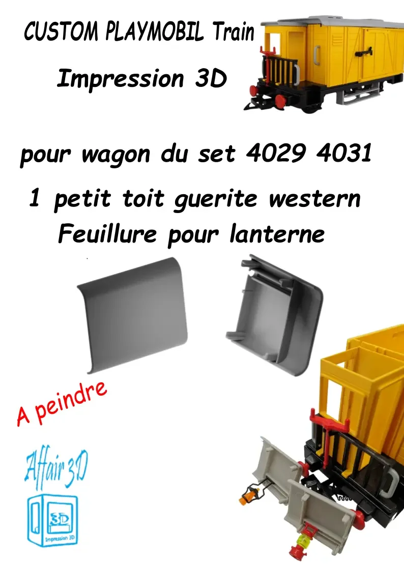 Custom compatible Playmobil train 3D - 1 long toit guérite 4029 -4031 - 4116