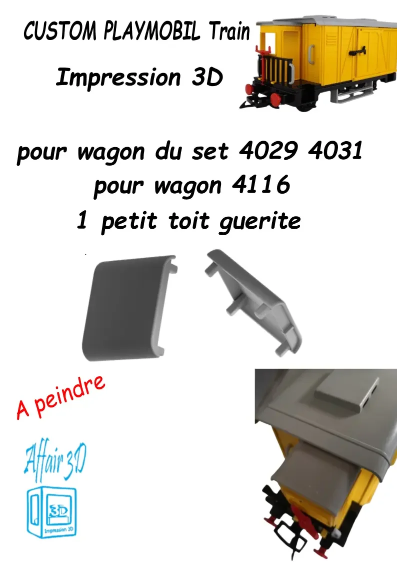 Custom compatible Playmobil train 3D - 1 petit toit guérite 4029 -4031 - 4116