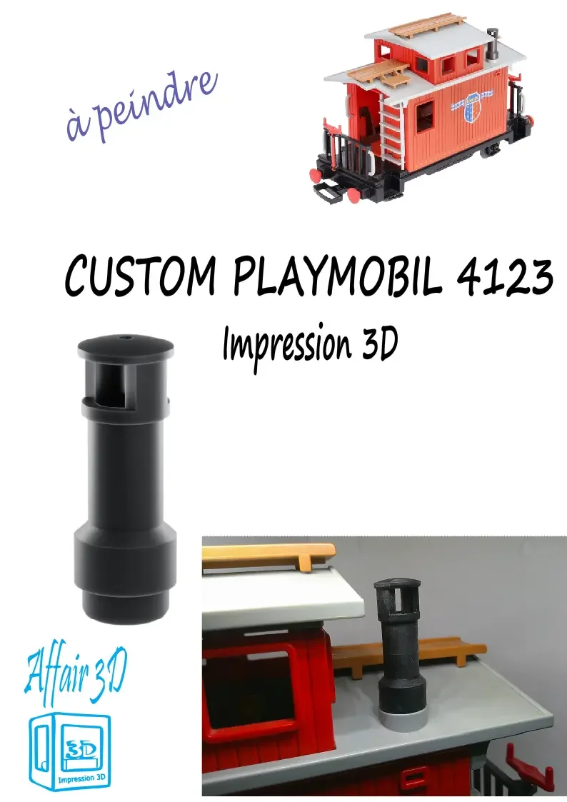 Custom compatible Playmobil train 3D - wagon 4123 - 1 cheminée à peindre