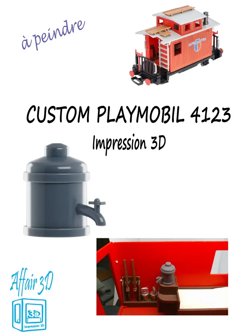 Custom compatible Playmobil train 3D - wagon 4123 - 1 tellière à peindre