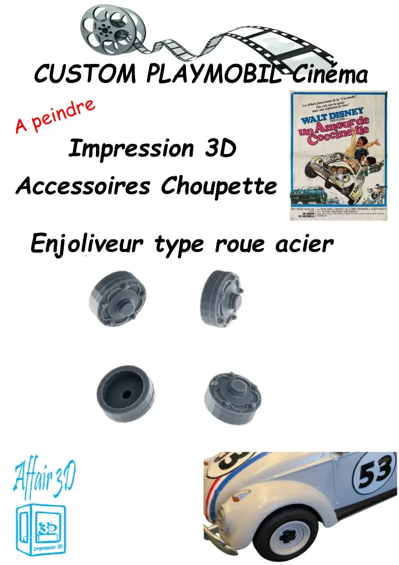 Custom Cinéma Playmobil 3D - Choupette - Volkswagen Coccinelle 70177 enjoliveur